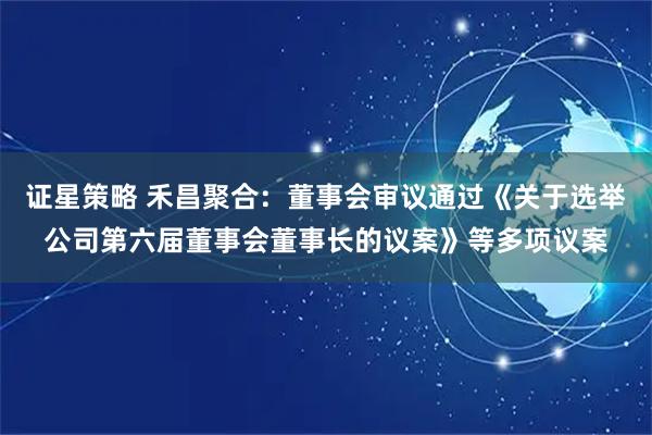 证星策略 禾昌聚合：董事会审议通过《关于选举公司第六届董事会董事长的议案》等多项议案